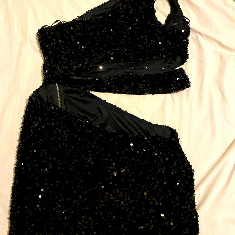 Black Sequin Cutout Dress
